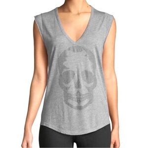 NEW Zadig & Voltaire Brooklyn Skull Cotton Modal V-Neck Top Sleeveless